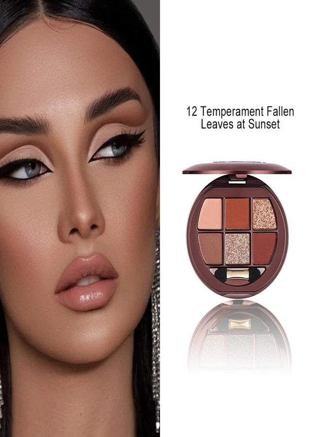Hxssll Matte Shimmer Glitter Mini Eyeshadow Palette – 6-Color Warm Caramel Rust Eye Shadow Kit, High Pigment Long-Lasting Waterproof Nude Brown Smokey Eyes Makeup Palette for Daily Wear & Soft Glam Looks - Image 4